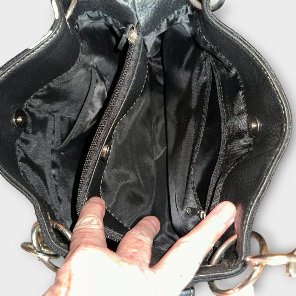 Zebra Striped Block Pattern Shoulder Bag Black an… - image 9